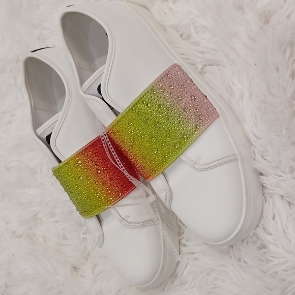 KARL LAGERFELD PARIS REMMY WHITE LEATHER SNEAKERS WITH CRYSTAL EMBELLISHED SZ 11 - Picture 7 of 16